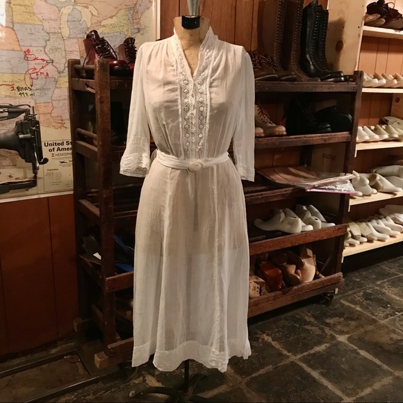 1930s Sheer Cotton Lace trim Dress - Picture 1 of 9